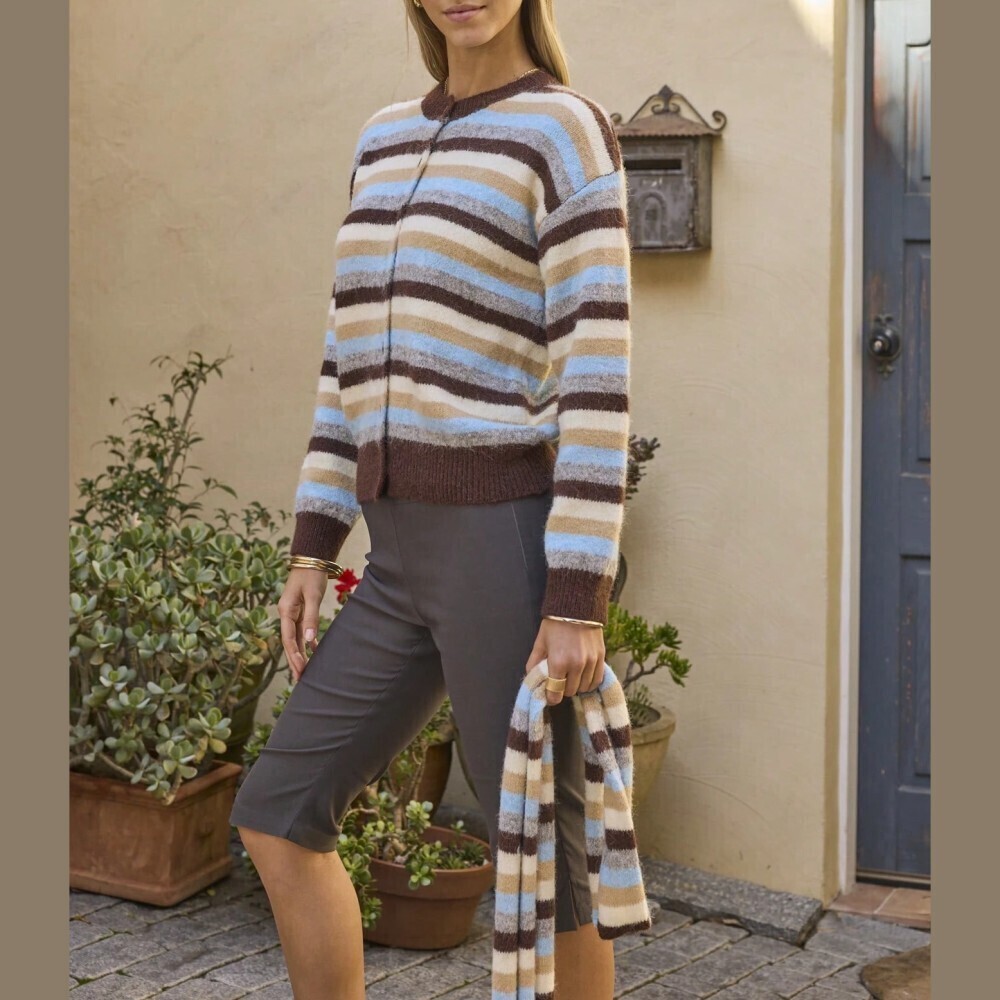 Brown Multicolor Striped Knit Cardigan